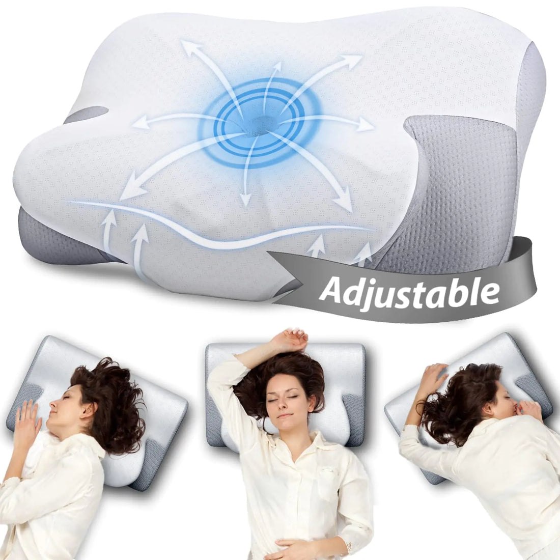 Cervical Neck Pillow for Sleeping Height 【Adjustable】 Odorless Ergonomic Pillow for Neck Cooling Orthopedic Contour Memory Foam Cervical Pillows for Back Side Stomach Sleepers with Pillowcase