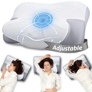 Cervical Neck Pillow for Sleeping Height 【Adjustable】 Odorless Ergonomic Pillow for Neck Cooling Orthopedic Contour Memory Foam Cervical Pillows for Back Side Stomach Sleepers with Pillowcase